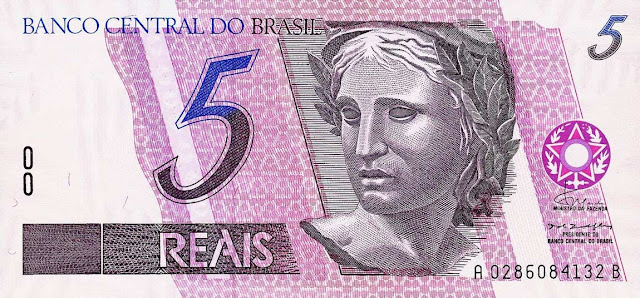 Brazil Currency 5 Reals banknote 1994 Effigy of the Republic