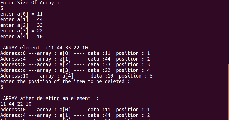 Data Structure: Program to delete an element in an array