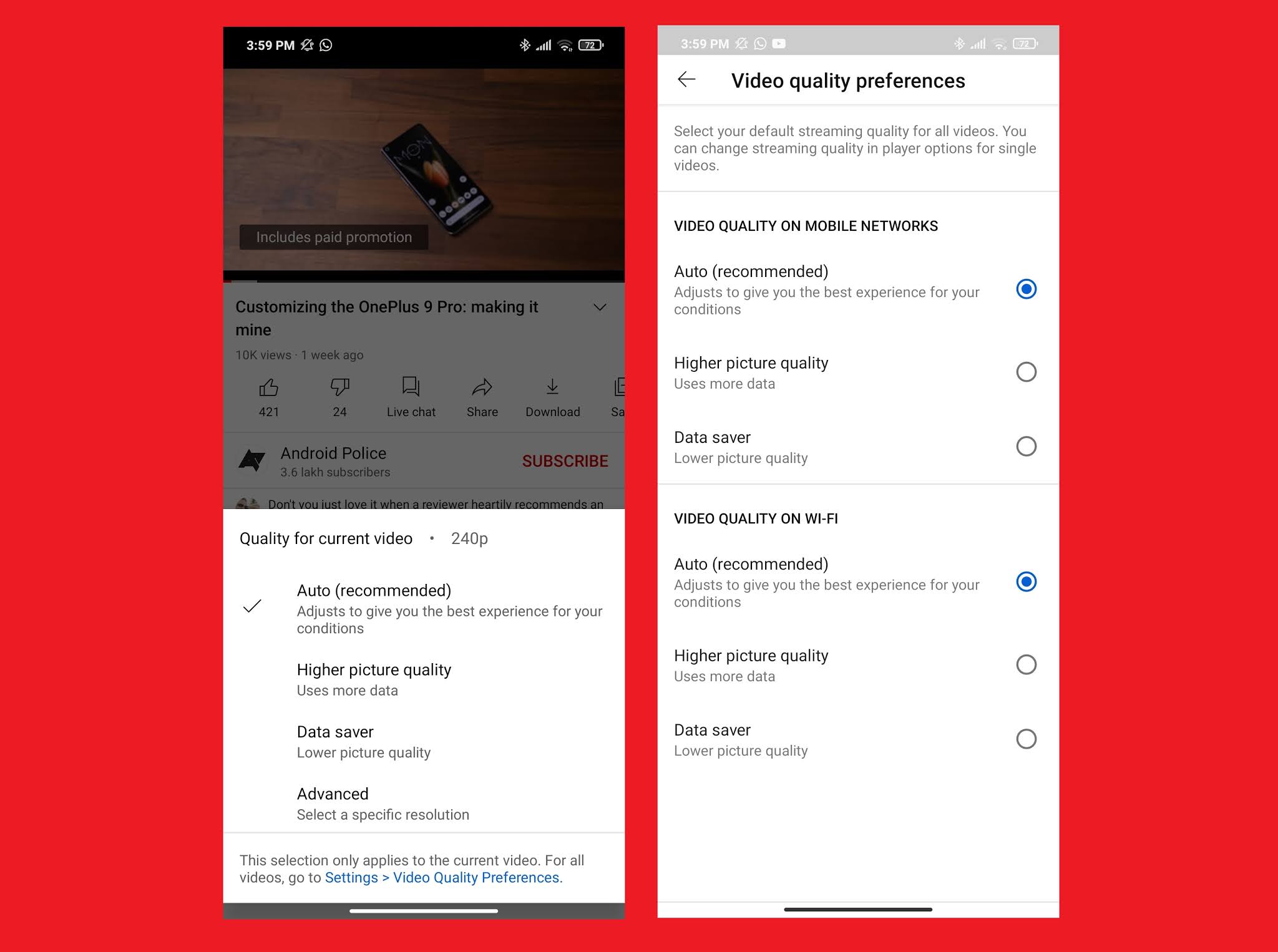 YouTube ha migliorato alcuni controlli di risoluzione sulle app mobili durante la riproduzione dei tuoi contenuti video / informazioni digitali preferiti