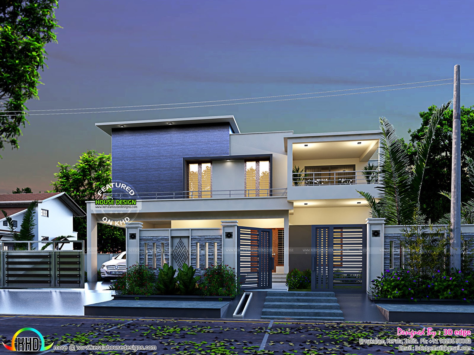 Blueprint and elevation 2386 sqft Kerala Home Design and Floor Plans