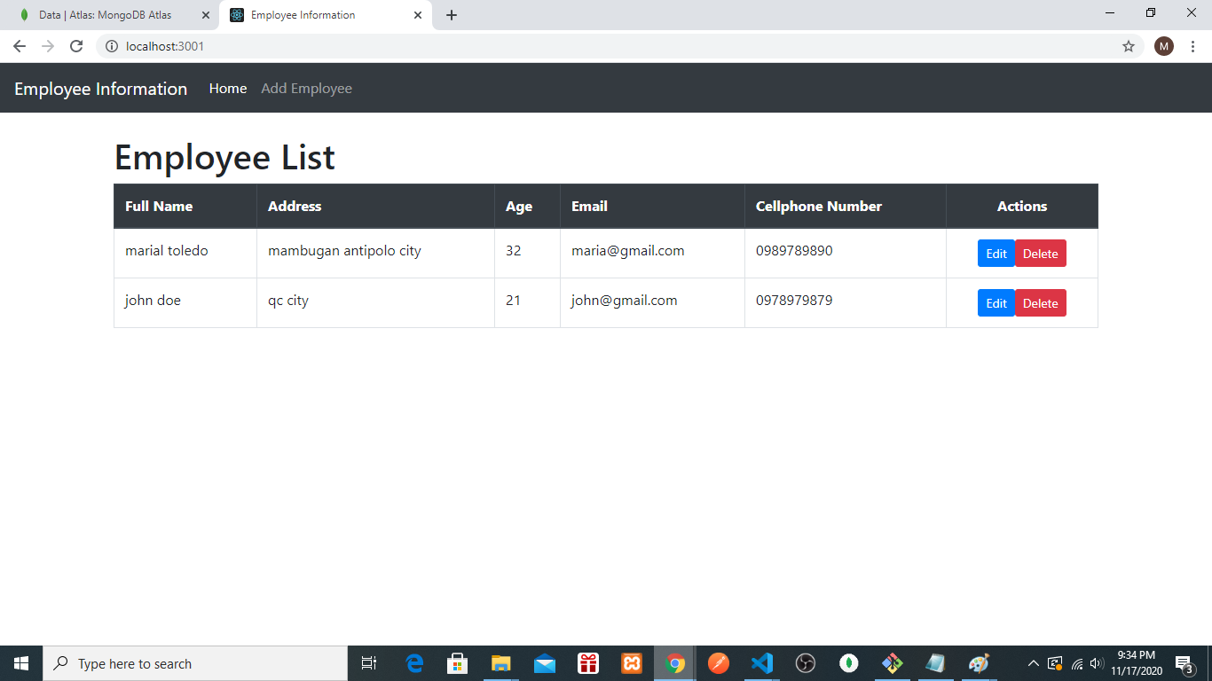 Simple Employee Information Using (MERN stack)