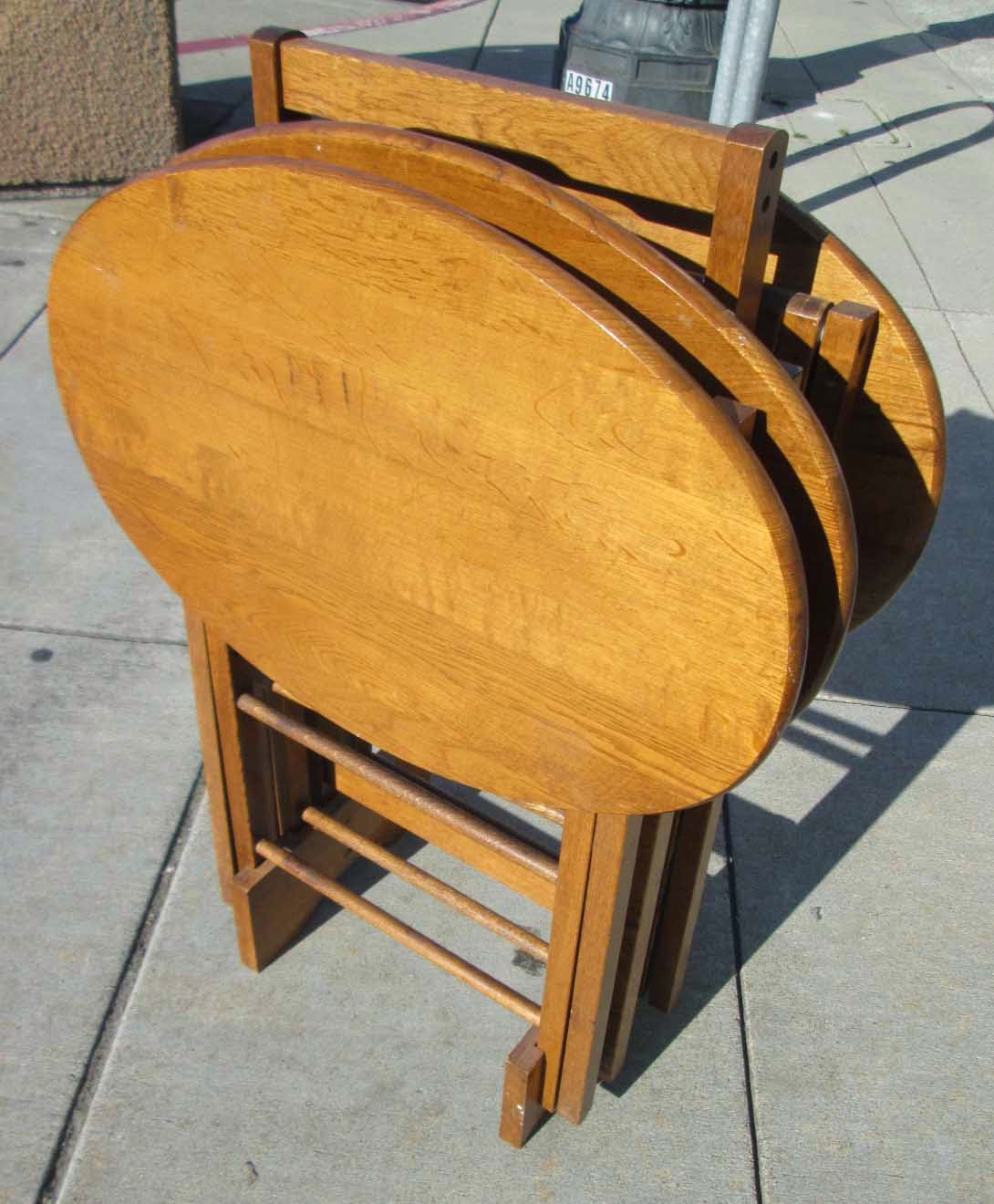 UHURU FURNITURE & COLLECTIBLES SOLD Set of 3 Wood TV Trays with Stand