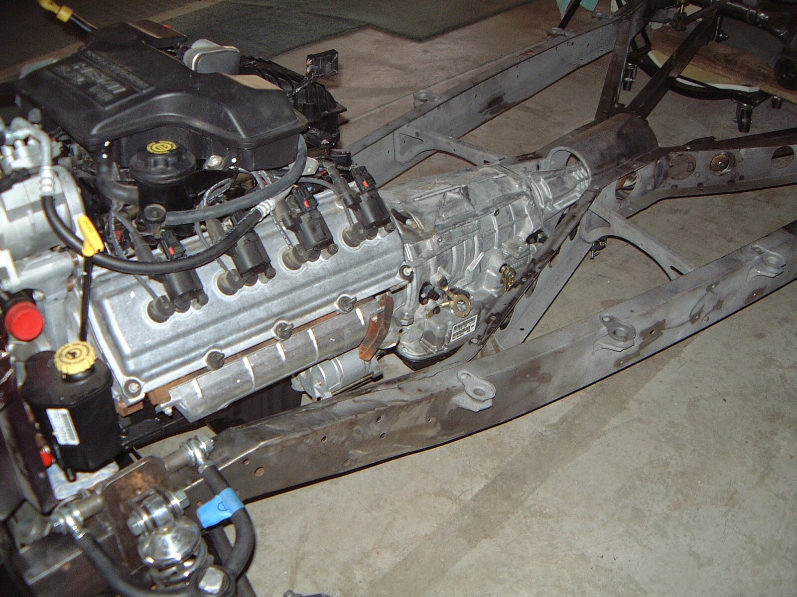 1937 Plymouth: Placing engine and transmission in chassis