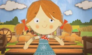 A little puppet girl sings Number 10 Hoedown on a farm. Sesame Street Count On Elmo