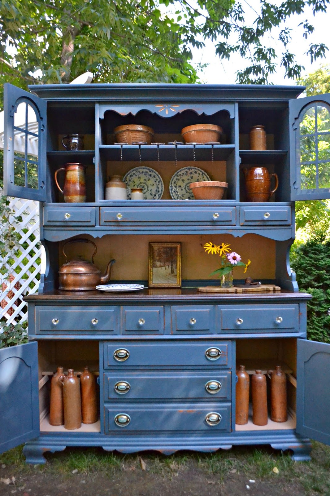 Heir and Space A Vintage Maple Hutch in Blue and Cream