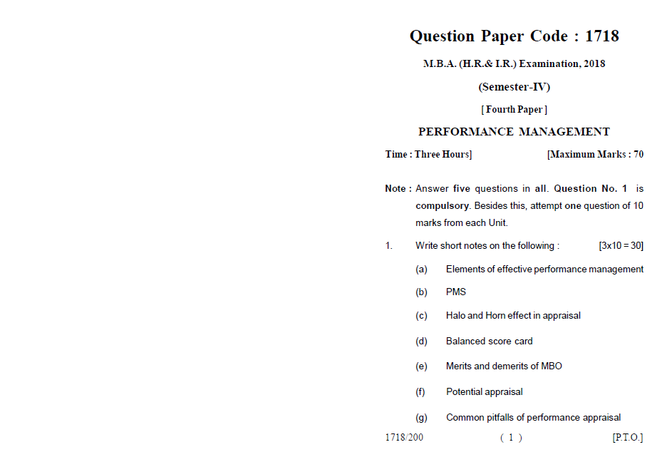 Lucknow University MBA (HR & IR)( Semester IV ) [ Fourth Paper