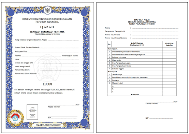 Juknis Blangko Ijazah SMP MTs lengkap Tahun 2019/2020