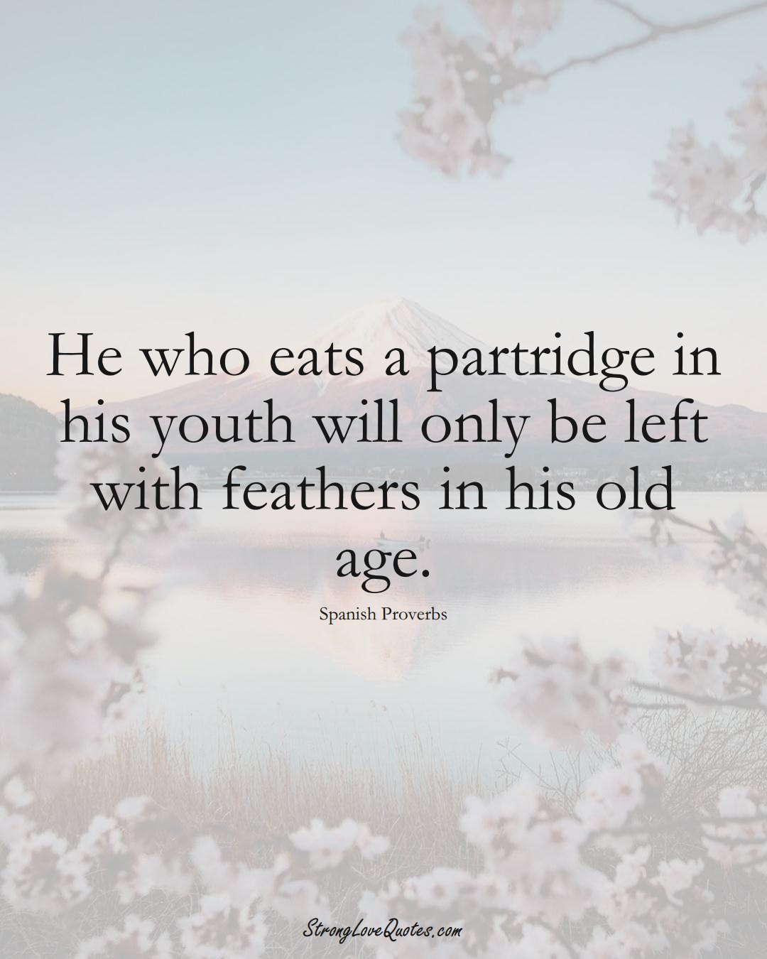 He who eats a partridge in his youth will only be left with feathers in his old age. (Spanish Sayings);  #EuropeanSayings