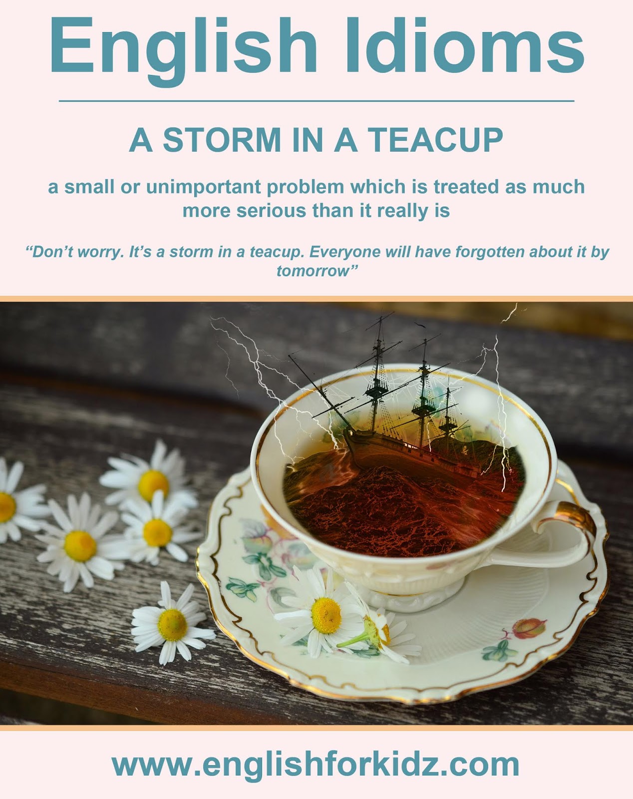 English idiom picture - a storm in a teacup