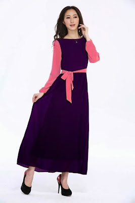 Joint Color Chiffon Jubah With Belt