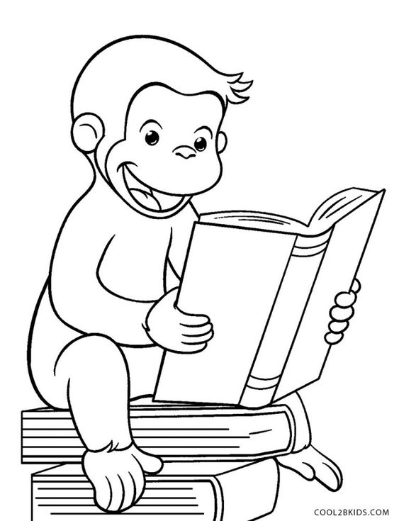 Hình tô màu con khỉ đang đọc sách