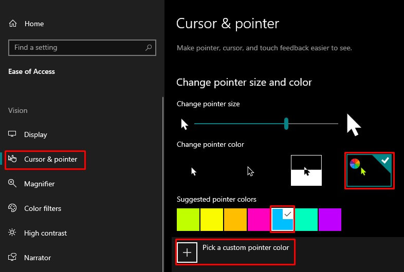 how to change colour of mouse pointer