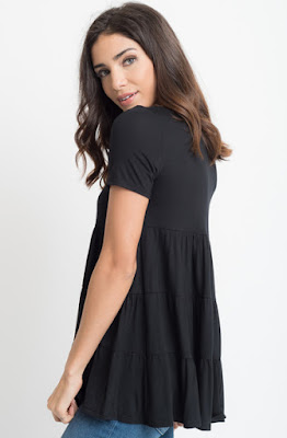 Buy now black Short Sleeve Ruffled Tiered Tunic Online $10 -@caralase.com