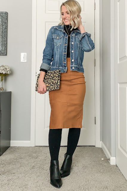 Faux Suede skirt with denim jacket