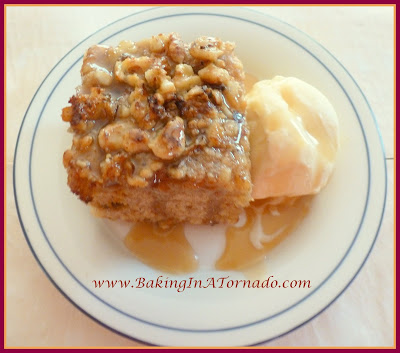 Fried Walnut Crusted Spice Cake with Caramel Sauce | www.BakingInATornado.com | #recipe #dessert