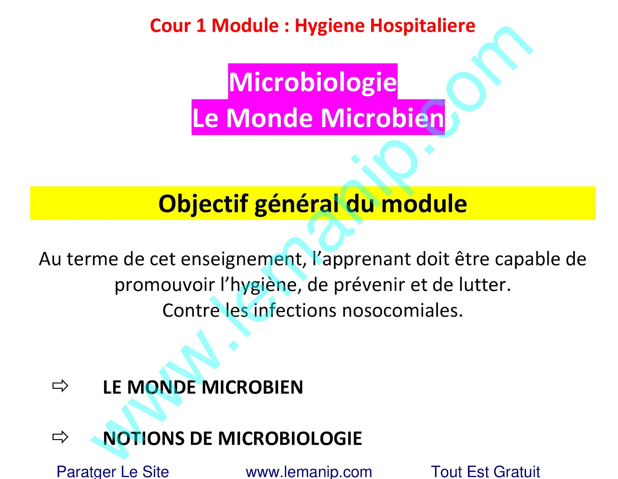 Objectif Du Module Hygiène Hospitalière