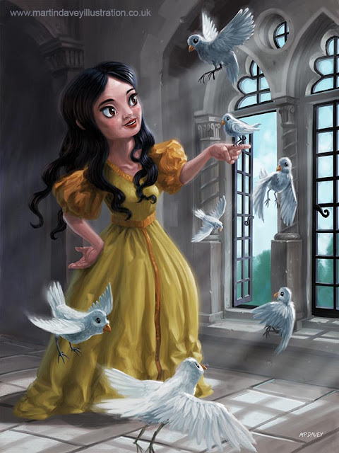 princess with birds in castle fantasy art