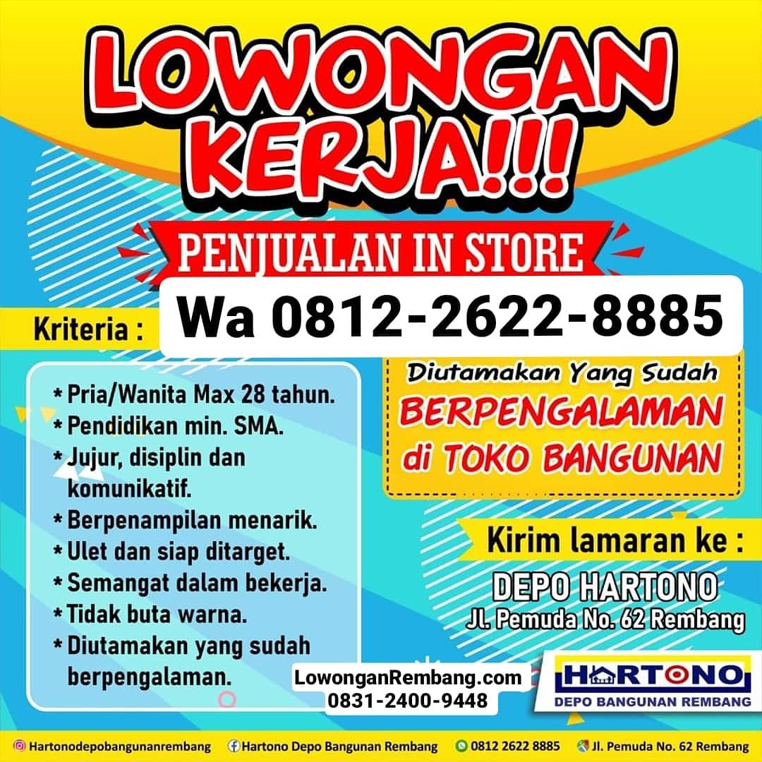 Lowongan Kerja Penjualan In Store Toko Bangunan Depo Hartono Rembang Lowongan Rembang