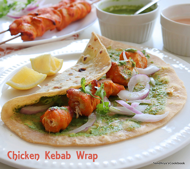 Sandhiya's Cookbook Chicken Kebab Wrap Chicken Wrap