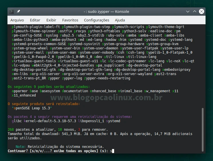 Atualizando o openSUSE Leap 15.3 pelo terminal Atualizando o openSUSE Leap 15.3 pelo terminal