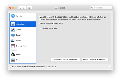 La fonction « Voice Over » du panneau Accessibilité