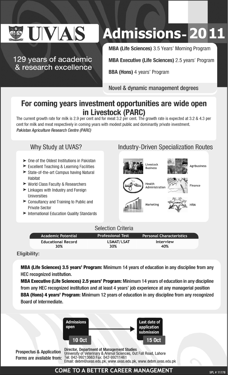 Admission in Pakistan UVAS Lahore Programs Admission