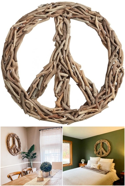 Driftwood Peace Sign Wall Art Decor