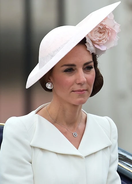 Kate Middleton, Prince William, Prince Harry, Catherine, Duchess of Cambridge at Trooping The Colour 2016 ceremony. Kate Middleton wore coat dress