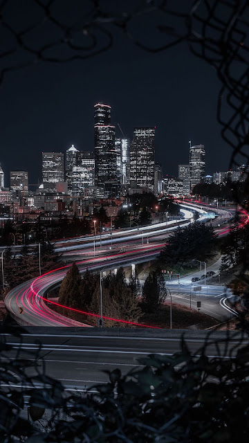 HD Wallpaper Large exhibition, Night city, Buildings, Roads, Lights