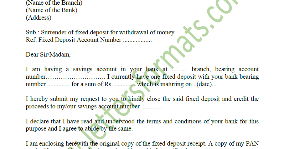 bank closure letter format
