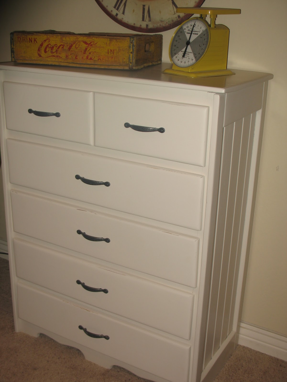 chick hardware Creamy White Dresser For SaLe! sold