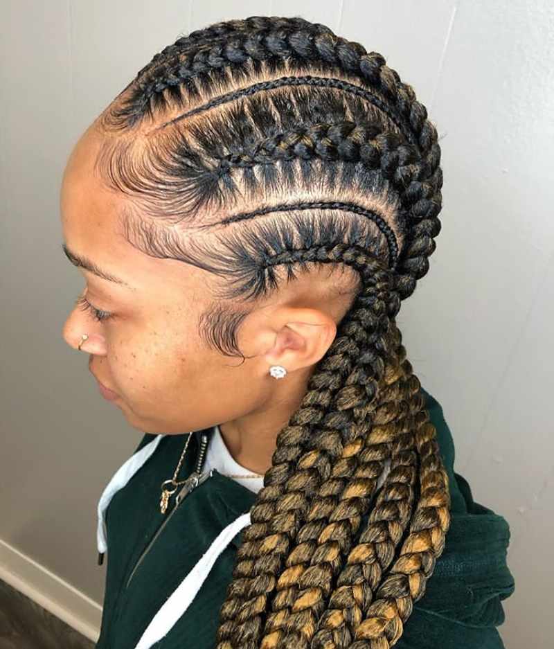 Cute Feed In Braids With Beads.