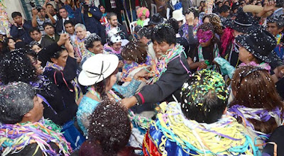 Presidente Evo Morales en el carnaval de Oruro