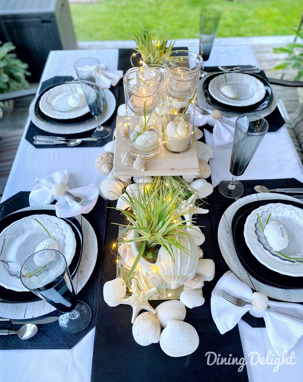 Dining Delight: Coastal Themed Tablescape in Black & White