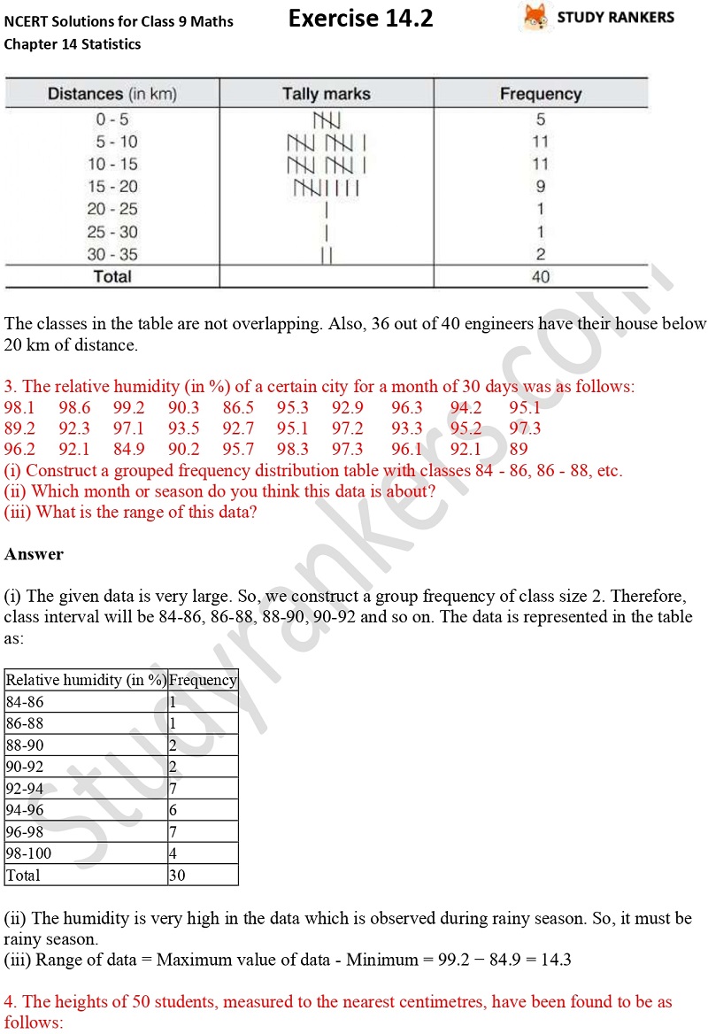 NCERT Solutions for Class 9 Maths Chapter 14 Statistics Exercise 14.2 Part 2