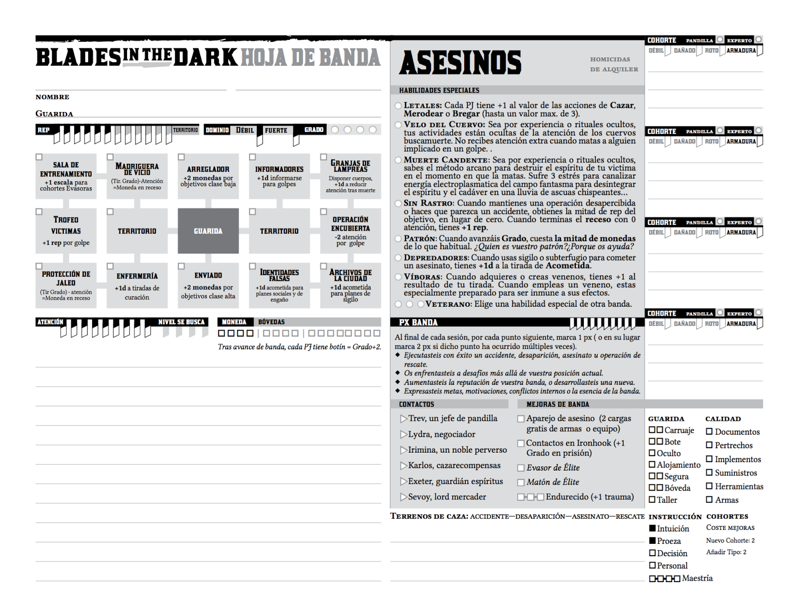 Sinergia de Rol Blades in the Dark Fichas