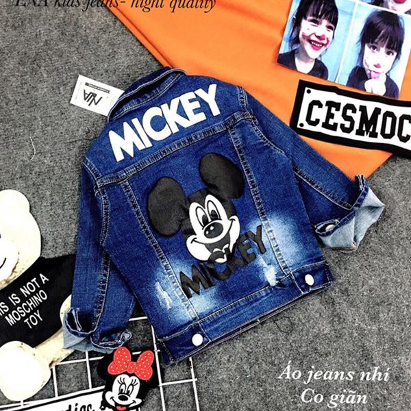 Áo Khoác Trẻ Em Denim Tay Dài Đính Mickey – LNA 159708