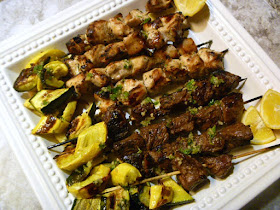 Lemon Garlic Herb Chicken and Beef Kabobs with Roasted Veggies - The BEST basting sauce ever! - Slice of Southern