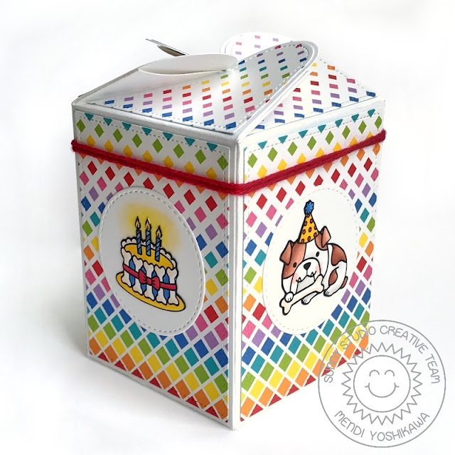 Sunny Studio Stamps Party Pups Dog Themed Birthday Gift Box (using Wrap Around Box Die & Surprise Party 6x6 Paper)