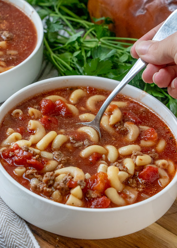 Hot Eats and Cool Reads Beefy Tomato Macaroni Soup Recipe