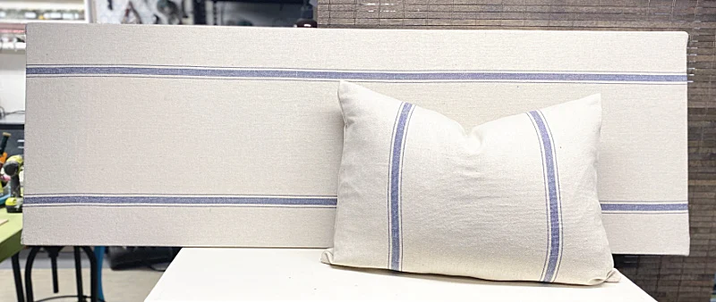 grain sack headboard and matching pillow