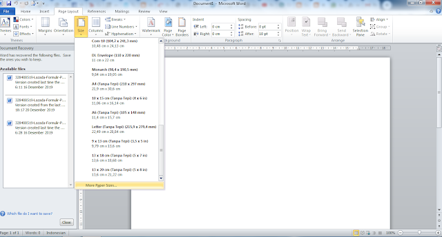 cara mengatur ukuran kertas di MS Word 2010
