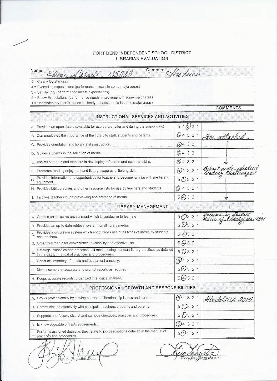 End of the Year Librarian Review/Evaluation
