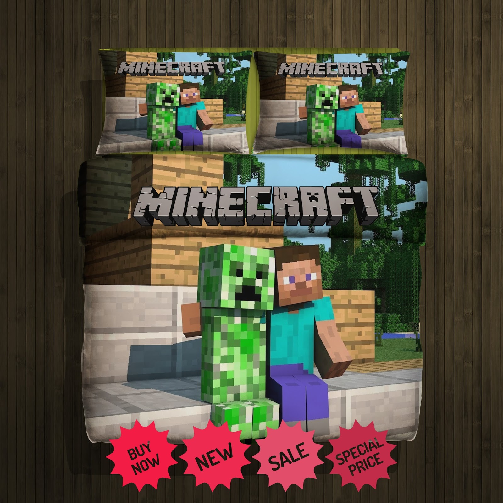 Set Gift Minecraft steve,creeper fleece blanket large with 2 pillow