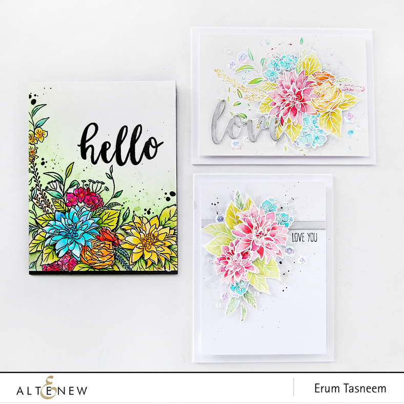 Altenew Blooming Bouquet watercoloured cards by Erum Tasneem - @pr0digy0