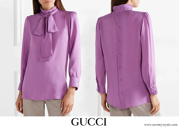 Kate Middleton wore Gucci Purple Pussy-bow Silk crepe Blouse