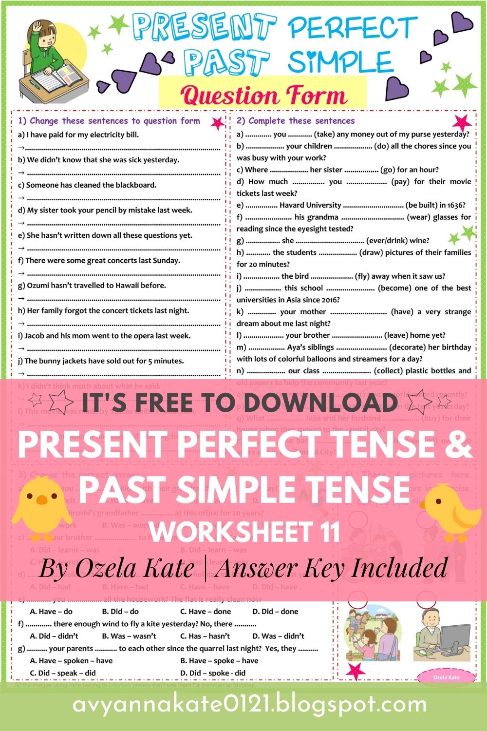 ozela-kate-worksheet-for-children-and-beginner-tenses-present-perfect-tense-and-past-simple