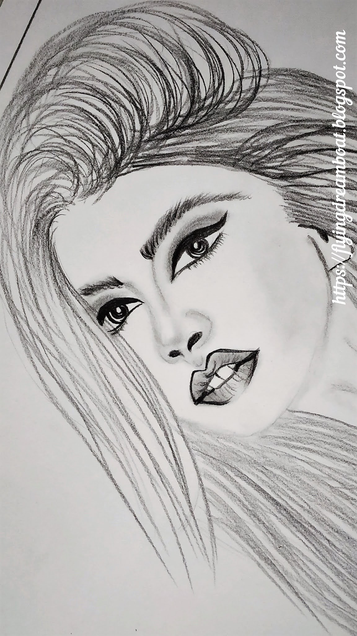 FlyInG dReAm bOaT Beautiful Girl Face Drawing Pencil Portrait