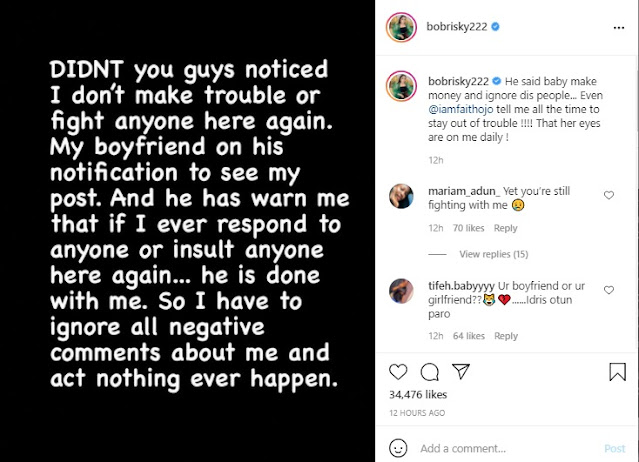 My Boyfriend warned me not to Insult anyone on Instagram- Bobrisky