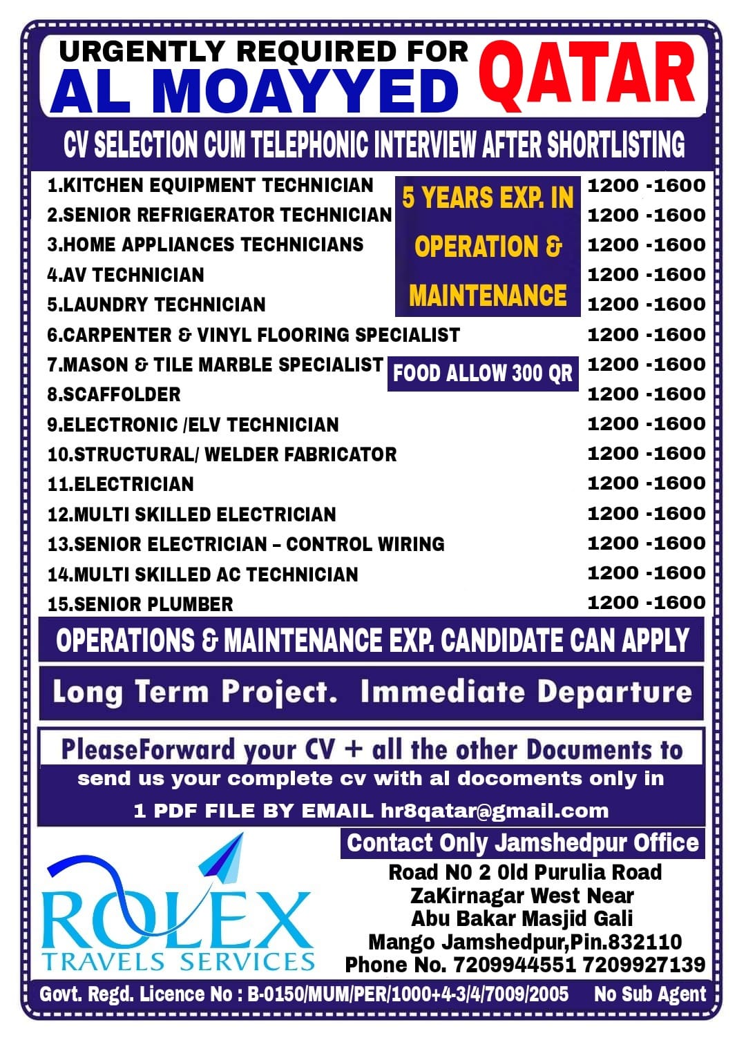 QATAR JOBS REQUIRED FOR AL MOAYYED COMPANY IN QATAR